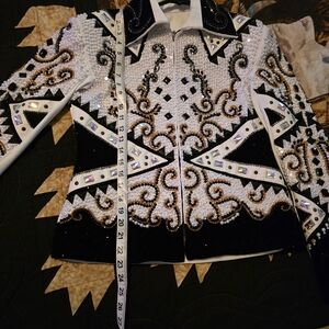 Elegant Black and White Embellished Women's Blazer